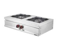 Romux Cucina industriale a gas 2 fuochi da 90 x 50 cm da tavolo orizzontale in acciaio inox con regolatore di fuoco e termocoppia | fornello a gas butano per bar e ristoranti