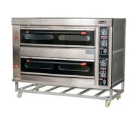 Romux® Forno per pizza industriale doppio a gas 8+8x32 cm con pavimento in ceramica refrattaria e termostato di qualità | temperatura max 400°C - 30000W | Forno professionale per bar e ristoranti