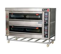 Romux® Forno per pizza industriale doppio elettrico 8+8x32 cm con pavimento in ceramica refrattaria e termostato di qualità | Temperatura max 400°C - 13200W | Forno professionale per bar e ristoranti