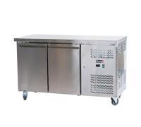 ROMUX® Tavolo freddo raffreddato a 2 ante 136x60 cm Raffreddamento Ventilato | Basso bancone frigorifero in acciaio inossidabile da 228 L e 750 W | Frigorifero industriale