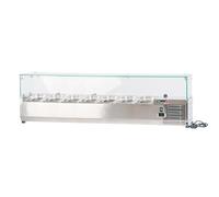 ROMUX® Vetrina con ingredienti refrigerata 150x33x44 cm in acciaio inox 7 vaschette GN 1/4 | Frigorifero con termostato digitale Dixell | Contatore Vetrina frigorifero