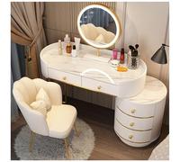 Romyqpipy Moderna Toeletta con Specchio, 3 Livelli Di Luminosità Regolabili, Tavolo Da Trucco Con 5 Cassetti, Sedia, Armadietto Laterale Regolabile E Design Espandibile, per Camera Da Letto, Casa