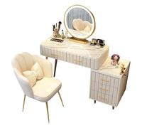 Romyqpipy Postazione Trucco con Led Specchio Regolabili Toilette Trucco con Sgabello, 5 Cassetti, 1 Armadietto Mobile Mobili per La Camera Da Letto per Camera Delle Ragazze Assemblaggio Facile