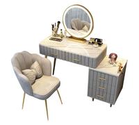 Romyqpipy Postazione Trucco con Led Specchio Regolabili Toilette Trucco con Sgabello, 5 Cassetti, 1 Armadietto Mobile Mobili per La Camera Da Letto per Camera Delle Ragazze Assemblaggio Facile