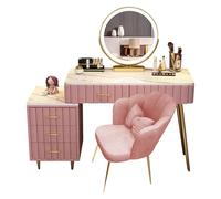 Romyqpipy Tavolo da Trucco con Specchio e Luci LED Dimmerabili, Mobile Trucco con 5 Cassetti e Spazio di Archiviazione, Tovale Moderno per Camera da Letto, per Cura della Pelle e Trucco Quotidiano