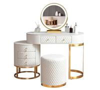 Romyqpipy Toeletta Da Trucco con Luci Led, Luminosità Regolabile, Tavolino Trucco Moderna con Cassetti, Postazione Trucco con Sgabello, 1 Armadietto Mobile, Montaggio Flessibile, per Camera Da Letto