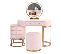 Romyqpipy Toeletta Da Trucco con Luci Led, Luminosità Regolabile, Tavolino Trucco Moderna con Cassetti, Postazione Trucco con Sgabello, 1 Armadietto Mobile, Montaggio Flessibile, per Camera Da Letto