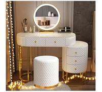 Romyqpipy Toeletta Trucco con Luci Led, Luminosità Regolabile, Tavolo Da Trucco Moderno con Sgabello, 5 Cassettis, 1 Armadietto Mobile, Montaggio Flessibile, Mobili per La Camera Da Letto