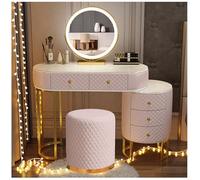 Romyqpipy Toeletta Trucco con Luci Led, Luminosità Regolabile, Tavolo Da Trucco Moderno con Sgabello, 5 Cassettis, 1 Armadietto Mobile, Montaggio Flessibile, Mobili per La Camera Da Letto