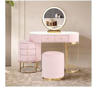 Romyqpipy Toilette Moderna con Specchio Led, 3 Modalità Di Illuminazione, Tavolo Da Trucco con Cassetti In Legno Massiccio E Sgabello, 1 Mobile Laterale, Installazione Flessibile, per Camera Da Letto