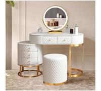 Romyqpipy Toilette Moderna con Specchio Led, 3 Modalità Di Illuminazione, Tavolo Da Trucco con Cassetti In Legno Massiccio E Sgabello, 1 Mobile Laterale, Installazione Flessibile, per Camera Da Letto