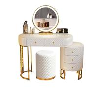 Romyqpipy Toilette Moderna con Specchio Led E Luci, Illuminazione Regolabile, Toilette Trucco con 5 Cassetti, Sgabello, Installazione Flessibile, Postazione Trucco per Soggiorno O Camera Da Letto