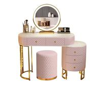 Romyqpipy Toilette Moderna con Specchio Led E Luci, Illuminazione Regolabile, Toilette Trucco con 5 Cassetti, Sgabello, Installazione Flessibile, Postazione Trucco per Soggiorno O Camera Da Letto