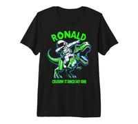 Ronald Crushin' It Since Day One Astronauta Dinosaur Cartoon Maglietta Premium