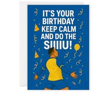 Ronaldo - Biglietto di auguri per compleanno, divertente motivo "SIIIU", ispirato al calcio, per ragazzi, ragazzi, uomini, regalo per tifosi, kit blu e giallo, CR7 in posa umoristica