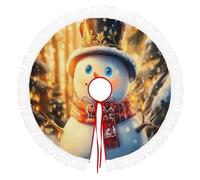 Ronde Noël Tree Skirt,Élément Du Bonhomme Neige Aux Yeux Bleus La Forêt Couverture Décorative D'Arbre,Couverture De Sapin De Vacances,Jupe D'Arbre De Noel Jaune Clair Pour La Maison