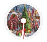 Ronde Noël Tree Skirt,Éléments Du Sapin Noël La Maison En Bonbons Couverture Décorative D'Arbre,Couverture De Sapin De Vacances,Jupe D'Arbre De Noel Rouge Pour La Maison