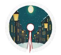 Ronde Noël Tree Skirt,Motifs Bâtiments Au Clair Lune Sous Un Ciel Étoilé Couverture Décorative D'Arbre,Couverture De Sapin De Vacances,Jupe D'Arbre De Noel Bleu-Vert Pour La Maison