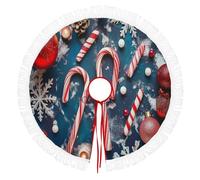 Ronde Noël Tree Skirt,Rayures Éléments Canne À Sucre Couverture Décorative D'Arbre,Couverture De Sapin De Vacances,Jupe D'Arbre De Noel Bleu Foncé Pour La Maison