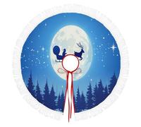 Ronde Noël Tree Skirt,Silhouette Du Père Noël Dans La Forêt Au Clair Lune Couverture Décorative D'Arbre,Couverture De Sapin De Vacances,Jupe D'Arbre De Noel Bleu Foncé Pour La Maison