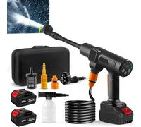 Rondella ad alta pressione, 200 bar, idropulitrice portatile con 2 batterie, ugello multifunzione 6 in 1 con ugello ad alta pressione, tubo da 5 m, display LCD, pulitrice a pressione senza fili per