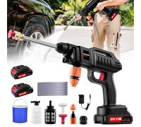 Rondella ad Alta Pressione, 21V 60Bar Idropulitrice a Batteria, Idropulitrice con 2 Batterie, Ugello Multifunzione 3 in 1, 5m Tubo, Caldaia a Filtro, Lancia Idropulitrice Portatile per Auto, Terrazza