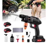 Rondella ad Alta Pressione, 21V 60Bar Idropulitrice a Batteria, Idropulitrice con 2 Batterie, Ugello Multifunzione 3 in 1, 5m Tubo, Lancia Idropulitrice Portatile per Auto, Terrazza, Finestra