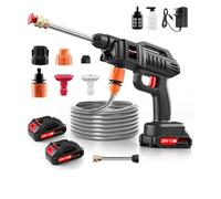 Rondella ad alta pressione a batteria, max 60 bar, pistola ad acqua mobile ad alta pressione con attacco del rubinetto e batteria da 2 batterie da 2000 mAh, senza fili con spruzzatore di schiuma, 2