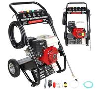 Rondella ad alta pressione a benzina 7,5 CV 2200 PSI con 5 ugelli, tubo da 26 m, autoadescante, 3400 giri/min, pulizia professionale per auto, cortile, giardino, terrazza, pulizia del veicolo, 170-190