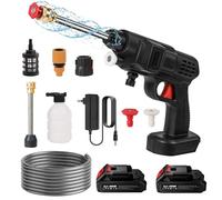 Rondella ad alta pressione da 21 V, senza fili, 5 l/min, portata elevata di 10 m, due batterie da 1200 mAh, con tubo dell'acqua da 5 m, caldaia in schiuma, set per la pulizia del giardino (2 batterie)