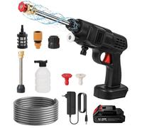 Rondella ad alta pressione da 21 V, senza fili, 5 l/min, portata elevata di 10 m, due batterie da 1200 mAh, con tubo dell'acqua da 5 m, caldaia in schiuma, set per la pulizia del giardino (1 batteria)