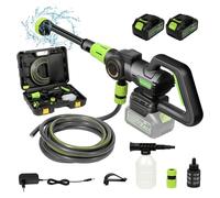 Rondella ad alta pressione senza fili, 21 V 15000 mAh, pulitore ad alta pressione sulla batteria, 3 velocità, 6 in 1 multiuso ugello, tubo 5 m, per balcone, auto, giardino (2 batterie 1 caricabatterie