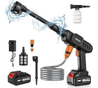 Rondella ad alta pressione senza fili, 60 bar, pulitore ad alta pressione sulla batteria, pistola ad acqua ad alta pressione, ugello 6 in 1, con caricatore e tubo da 5 m, per pulire le auto, pavimenti