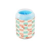 Rondella portatile a forma di zampa di cane verde menta e corallo con motivo a scacchi, con spazzola in silicone, morbida, essenziale per tutti i proprietari di animali domestici per cani e gatti