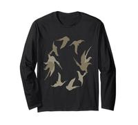 Rondini in Volo Stilizzato Silhouette Art Beige Marrone Maglia a Manica