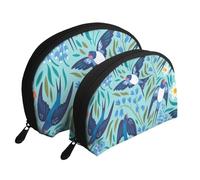 Rondini volanti Fiori primaverili, Borsa per trucco a conchiglia Portamonete da donna Borsa da toilette piccola Borsa per cosmetici 2 pezzi