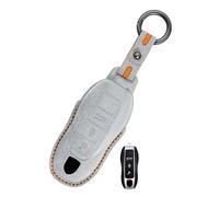 Rondrive Custodia in pelle fatta a mano per chiavi dell'auto, compatibile con Porsche Panamera Boxster Cayman Carrera Macan 918 Spyder 2014 in poi portachiavi per uomo e donna, grigio chiaro-A