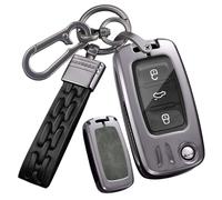 Rondrive Custodia per chiave auto adatta per VW Polo 5 Golf 4 5 6 Tiguan Scirocco Beetle Jetta Multivan T5 E-UP Skoda Flip Key Cover Holder Metal Leather Shell Portachiavi Portachiavi Accessori