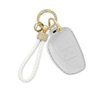 Rondrive Custodia per chiave auto compatibile con Chevrolet Silverado 1500 2500HD 2021-2026 Suburban Tahoe Colorado Traverse in pelle fatta a mano con portachiavi con diamante, bianco