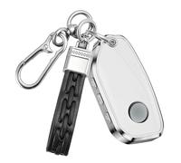 Rondrive Custodia per chiave auto, in pelle, compatibile con BMW 2025 X1 IX1 U11 U12 X2 IX2 U10 X5 G05 2026 I5 I4 I7 XM G09 serie 5 G60 G68 in lega di alluminio, portachiavi bianco B