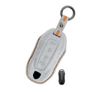 Rondrive Custodia per chiave auto in pelle fatta a mano compatibile con Porsche Macan EV 2025 2024 Cayenne EV 2026 portachiavi per uomo e donna, grigio chiaro-C