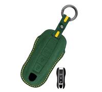 Rondrive Custodia per chiave auto in pelle fatta a mano compatibile con Porsche Panamera Cayenne Taycan 911 Carrera 2017-2026 portachiavi per uomo e donna, verde scuro-B
