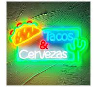 RONGCH Luci al Neon Da Parete Insegna Al Neon 23cmx42cm Tacos & Cervezas LED Light Cibo Messicano Cibo Da Strada Vetrine Decorazione Ristoranti Decorazione