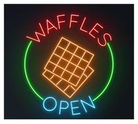 RONGCH Luci al Neon Da Parete Insegna Al Neon A LED Waffles Openper Negozio Di Alimentari, Decorazione Da Parete Per Pasticceria, Vetrina, Ingresso, 58cm