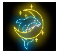 RONGCH Luci al Neon Da Parete Insegna Al Neon Con Delfino Sulla Luna, Decorazione Da Parete Per La Casa, Animale Marino, 55cm
