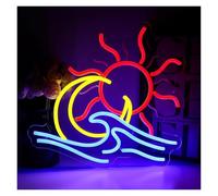 RONGCH Luci al Neon Da Parete Insegna Al Neon Con Onde, Sole, Luna, Alba E Oceano, Luce Dimmerabile Per Camera Da Letto, Casa, Feste, Taverna, Pub, Ufficio, 33.5cmx32cm