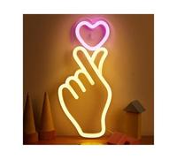 RONGCH Luci al Neon Da Parete Insegne Al Neon A Hand+Heart Per Decorazioni Da Parete Per Camera Da Letto, Feste, Compleanni, Bar, Lampada Decorativa 12cmx25cm