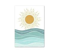 RONGCH Stampe su Tela per pareti Poster Minimalista con Stampa su Tela,Dipinto Arredamento per La Casa, Balena, Gabbiano, Sole, Luna, Oceano, Spiaggia, Onde, per Cameretta dei Bambini(D,40X50cm)