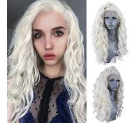 RONGDUOYI RDY # 60 Parrucca bionda platino ondulata frontale in pizzo per le donne 61 cm biondi lunghi capelli sintetici ondulati dall'aspetto naturale parrucca in pizzo svizzero