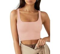 Rongseng Canotta Donna Estiva Crop Top Sexy Senza Maniche con Scollo Quadrato Canottiera Corto Sportiva Aderente Tank Top Casual Elegante Maglietta Tinta Unita Shirt